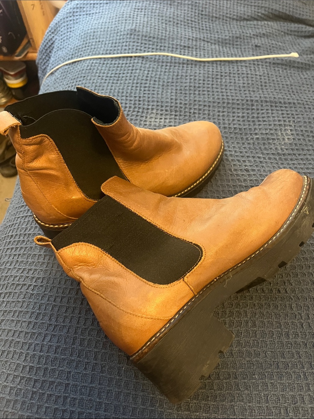 Anthropologie Tan Leather Chelsea Platform Booties